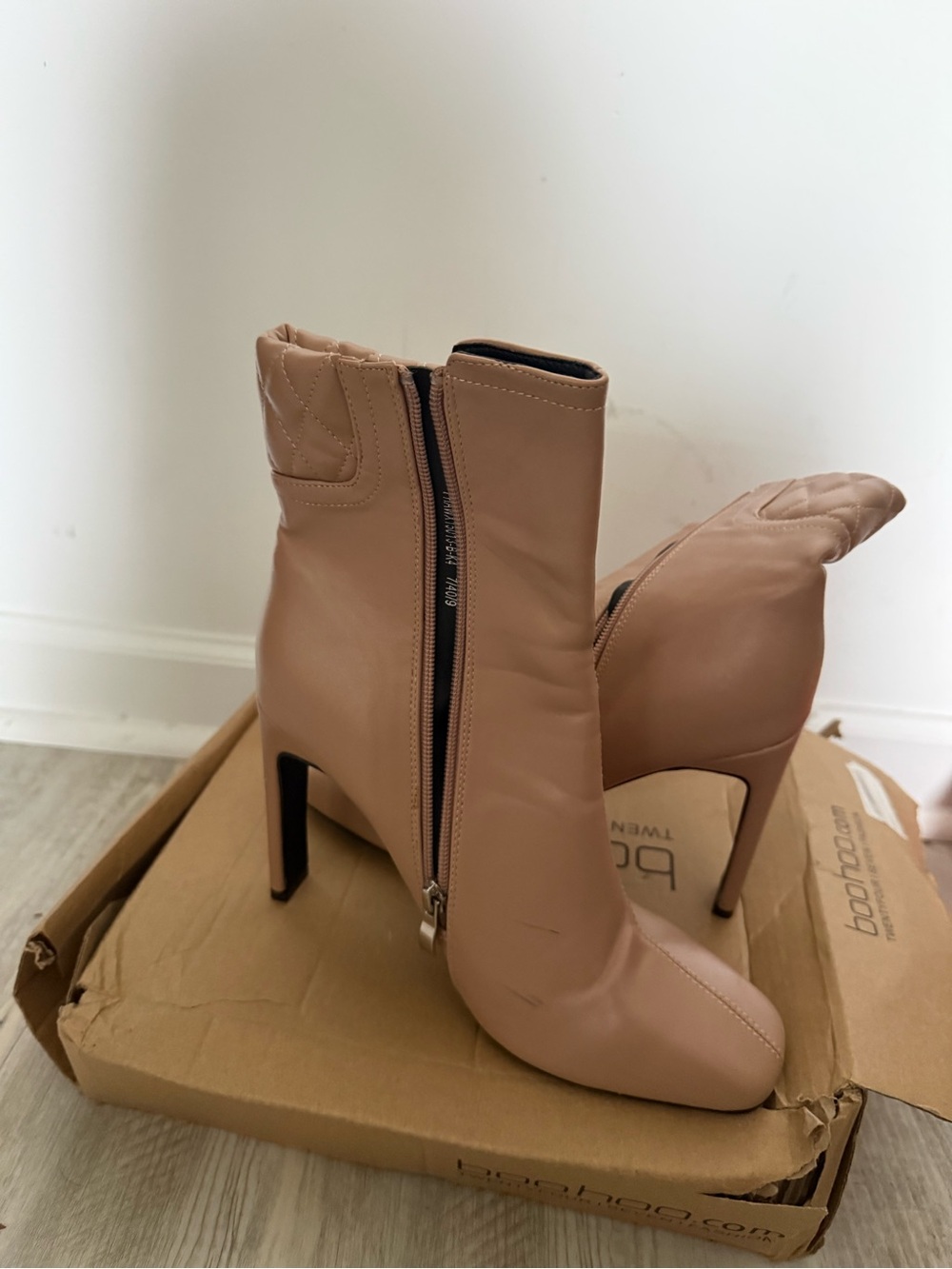 Boohoo Nude Tan Stiletto Ankle Boots